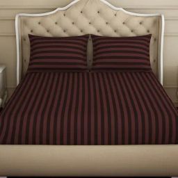 Spaces Stripes Brown Cotton Double Bedsheet with 2 Pillow Covers-picture-34