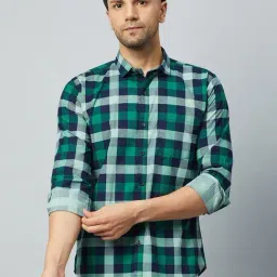 Club York Green Slim Fit Check Cotton Shirt-image-72