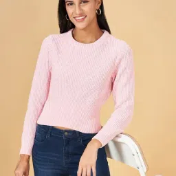 People by Pantaloons Pink Self Pattern Sweater image 4