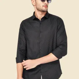 Peregrine by Pantaloons Carbon Black Cotton Slim Fit Self Pattern Shirt-image-65
