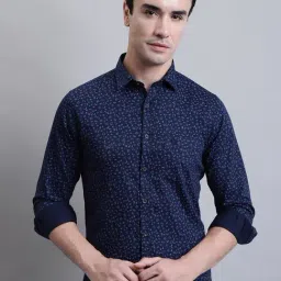 Cantabil Navy Regular Fit Printed Shirt-image-14