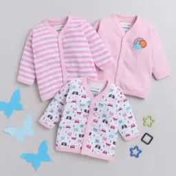 Bumzee Kids Pink & White Printed Full Sleeves Jhablas (Pack Of 3)-picture-25