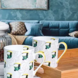 Goodhomes White & Green Bone China Coffee Large Mug (0.32 L) - Set of 2 image 5