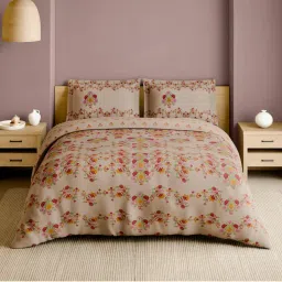 SPACES Kashida Summer Sand 210 TC Cotton Floral Print Soft Bedsheet with 2 Pillow Covers image 1