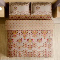 SPACES Kashida Summer Sand 210 TC Cotton Floral Print Soft Bedsheet with 2 Pillow Covers image 3