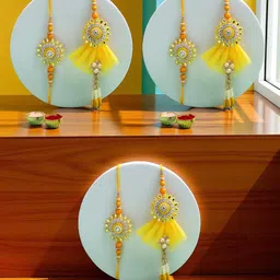 ADIVA Stone-Studded & Beaded Bhaiya Bhabhi Rakhi With Roli Chawal & Greeting Card-picture-49