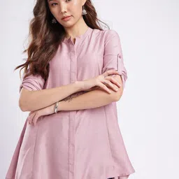 fusion by glitchez Panelled Roll-Up Sleeves Kurti-image-24