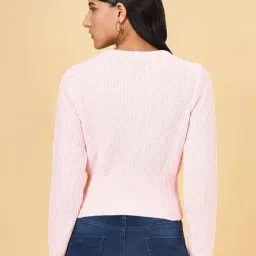 People by Pantaloons Pink Self Pattern Sweater image 2