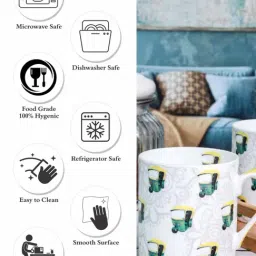 Goodhomes White & Green Bone China Coffee Large Mug (0.32 L) - Set of 2 image 4