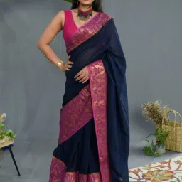 Suta Navy & Pink Cotton Woven Saree Without Blouse-picture-39