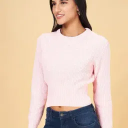 People by Pantaloons Pink Self Pattern Sweater image 3