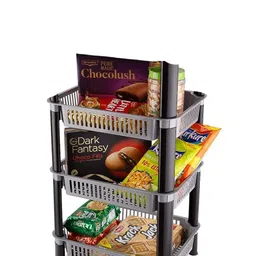 Black Olive Kitchen Storage Rack - Plastic 3 Layer Trolly Racks & Multipurpose Shelf Stand Space Saving Storage Basket for Office Restaurant Storge Vegetable and Fruits Racks image 3