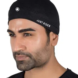 just rider Stretch Lycra 4way Patka/Skull Cap Bandana - Cycling, Riding, Fashionable Helmet Liner Head Cap for Men & Women Black image 1