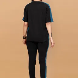 dtr fashion Cotton Lycra Blend Color Block Taped Tracksuit image 4