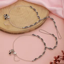 Saraf RS Jewellery Silver Oxidised Stone Studded Anklet-picture-10