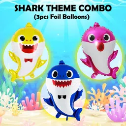 Party Propz Baby Shark Foil Balloons Combo - 3Pcs 28" Birthday Decorations For Kids, Multi image 2