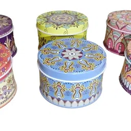 mizy enterprises Mizy round shaped tin storage boxes containers gift box multipurpose box (pack of 5) image 1