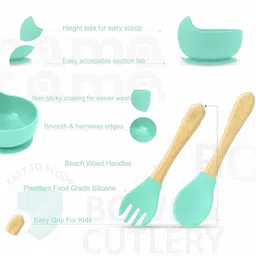 Mamarama 11 Piece Silicone Baby Feeding Set, Complete Mealtime Essentials, Includes Suction Bowl, Plate, Cup with Straw & Snack Lid, Fork, Spoon, Bib, and 3 Napkins for Babies and Toddlers (Mint) image 3