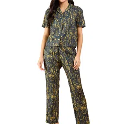 modeve Women Shirt Pant Navy Abstract Print Co-Ord Set image 1