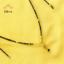 elleva Black Beads Mangalsutra for Women Short | Tanmaniya Necklace for Women | Small Pendant Set, Gold & White, Set of 2 (Pack Of 1) image 3