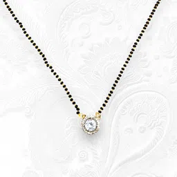 elleva Short Mangalsutra for Women Stylish Pendant Necklace Set with Black Beads Chain | South Indian Jewellery Set Traditional Tanmani set Combo Set of 2 (Pack of 1) image 5