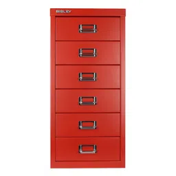 bisley 6 Drawer Steel Under-Desk Multidrawer Storage Cabinet, Red (MD6-RD) image 1