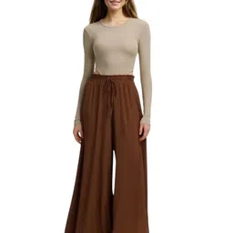 kotty Women's Solid Lightweight Boson Brown Pants image 1