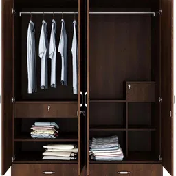 CASPIAN Engineered Wood Four Door Wooden Wardrobe (Rainforest Dark) | Furniture with Dressing Mirror | Cupboard/Almirah for Bedroom Clothes Storage Organizer | with Locker, 3 Drawers & 6 Shelves image 2