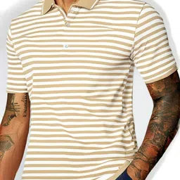 mack jonney Men's Striped Cotton Rich Polo T Shirt | Collar Tshirts | Half Sleeves | Stripe-Regular Fit-MACK640589 image 4