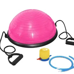 GISCO Balance Half Exercise Ball with Tube and Foot Pump 58 cm | Anti Burst & Anti-Slip Balance Trainer | Half Ball with Resistant Band | Halt Stability Exercise Ball for Pilates, Yoga, Fitness, Home Gym Workout | 58 CM, Pink image 1