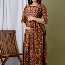 Women's Cotton Floral Printed Maternity Feeding Kurti with Zipper image 4