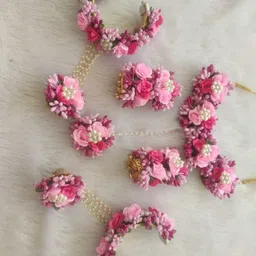 sanvatsar Home Handmade Haldi, Mehndi Jewellery set for Haldi, Baby Shower, Mehndi, Godbharai Set For Women/Girls. Floral Jewellery Set, Jewellery Gift (Pink) image 2