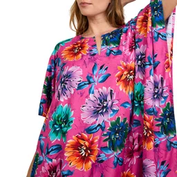 sun-rose fashions PINK FLORAL PRINTED SHORT BEACH KAFTAN CAFTAN RESORTWEAR image 3