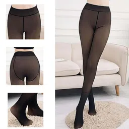 truness Women and Girl Winter Warm Fake Translucent Fleece Legging Thigh High Black Weist Size 28 to 38 Size image 4