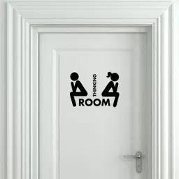 jnm enterprise JNM Thinking PVC Vinyl Room Theme Bathroom/Toilet Door Sign Sticker, Self-Adhesive image 1