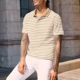 mack jonney Men's Striped Cotton Rich Polo T Shirt | Collar Tshirts | Half Sleeves | Stripe-Regular Fit-MACK640589 image 2