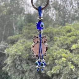 BLUE BEADS Blue and Silver Evil Eye with Lucky Owl Keychain For Bike/Car Gifting With Key Ring Anti-Rust (Pack Of 1) image 5