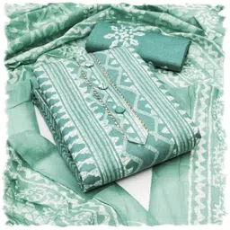 Women's Blended Cotton Batik Printed Unstitched Salwar Suit Dress Material With Printed Dupatta (Batik Yellow_Free Size) image 1