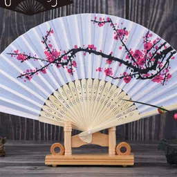 Mtroyaldia Folding Fans Handheld Fans Bamboo Fans Women'S Hollowed Bamboo Hand Holding Fans For Wall Decoration, Gifts (White) - Silk, 38.1 Cm image 1