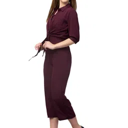 glito Solid Shirt Collar Half Sleeves Jumpsuit For Women image 2