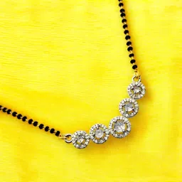 elleva Black Beads Mangalsutra for Women Short | Tanmaniya Necklace for Women | Small Pendant Set, Gold & White, Set of 2 (Pack Of 1) image 2