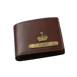 modefe Personalized Leather Wallet with Name & Favorite Charm, Customized Premium Vegan Leather Wallet for Men - Gift for Men/Gift for Love/Gift for Husband (Brown) image 1