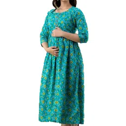 mangla kurti Women's Cotton Printed Maternity Gown Feeding Nighty A-line Maternity Dress Kurti Gown for Women (Po2-Gown-006) image 3