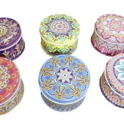 mizy enterprises Mizy round shaped tin storage boxes containers gift box multipurpose box (pack of 5) image 2