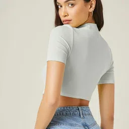dream beauty fashion Women's High Neck Short Sleeves Stylish Crop Top, 17 Inches - Pack of 2 (White Combo-Bullet-P) image 3