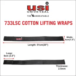 USI UNIVERSAL THE UNBEATABLE 733LSC Cotton Weight Lifting Strap, Strong Cotton Construction, Padded Back of Hand Patch, Excellent Gripping with Bar (Black, Pack of 1 Pair) image 4