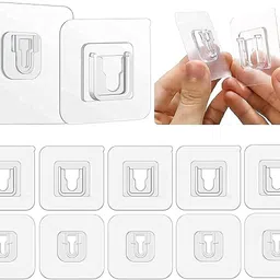 JIALTO Adhesive Hooks for Wall Heavy Duty Wall Hook Waterproof Stick on Adhesive Stronger Plastic Wall Hooks wall hangings Robe Stainless Steel (Double-Sided)(Pack of 10) image 1