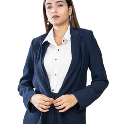 d'almirah Single Breasted Full Sleeve Summer Blazers Formal Wear for Women, Polynosic Fabric (Navy) image 1