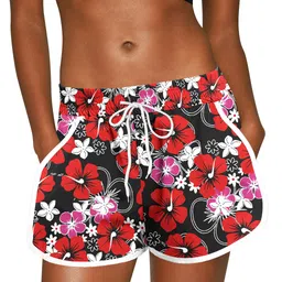 for g and pl Womens Summer Elastic Waistband Beach Short Sports Causal Boardshort with Drawstring Red Floral XL image 1