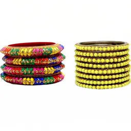 THE BLAZZE Set Of 2 Multi Glass Artificial Stones & Beads Bangle-picture-41